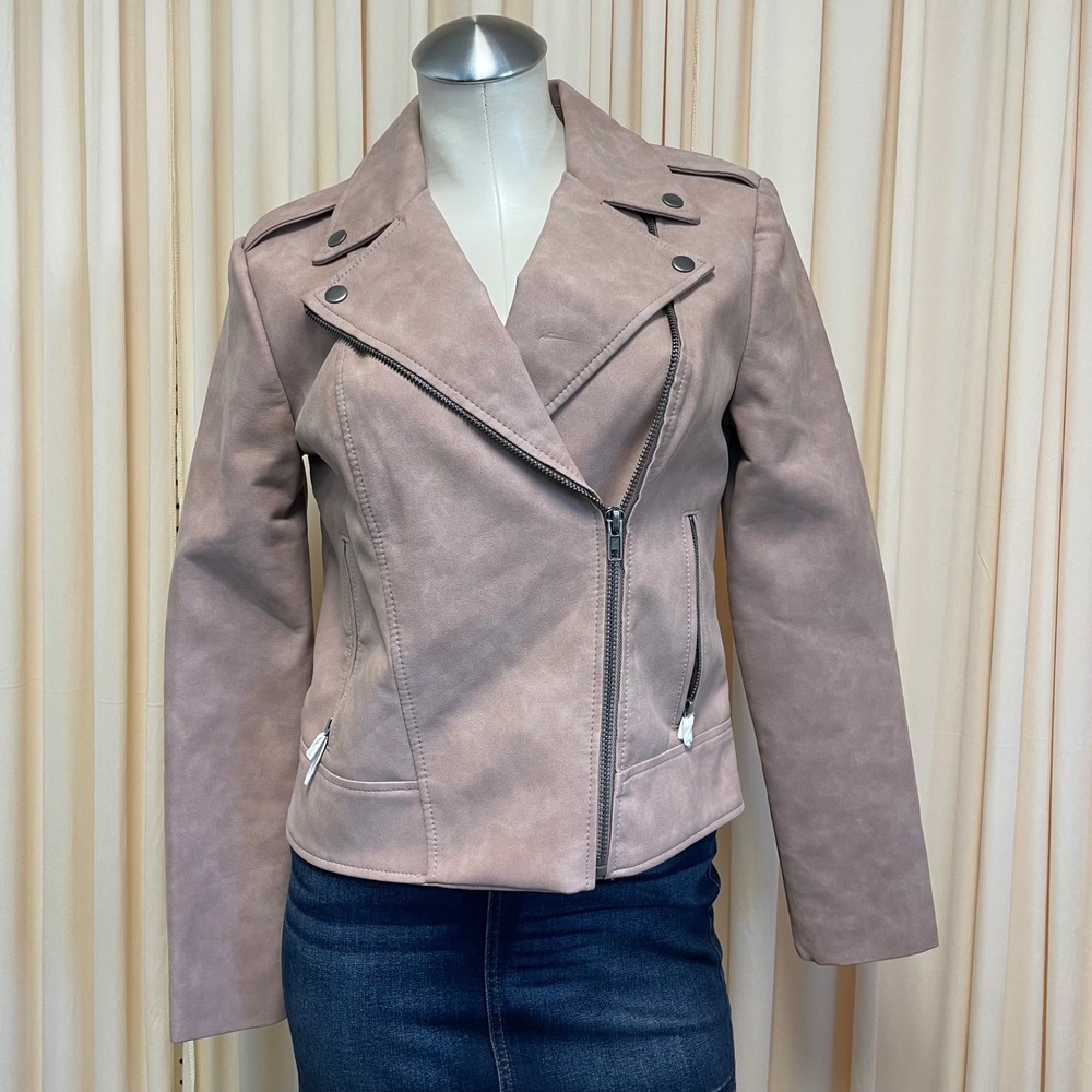 NWT BOUTIQUE BB DAKOTA Women's Tan Nude Faux Leather Moto Bikercore Jacket Sz S